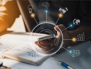 businessman analyzing company financial report with augmented reality graphics 1